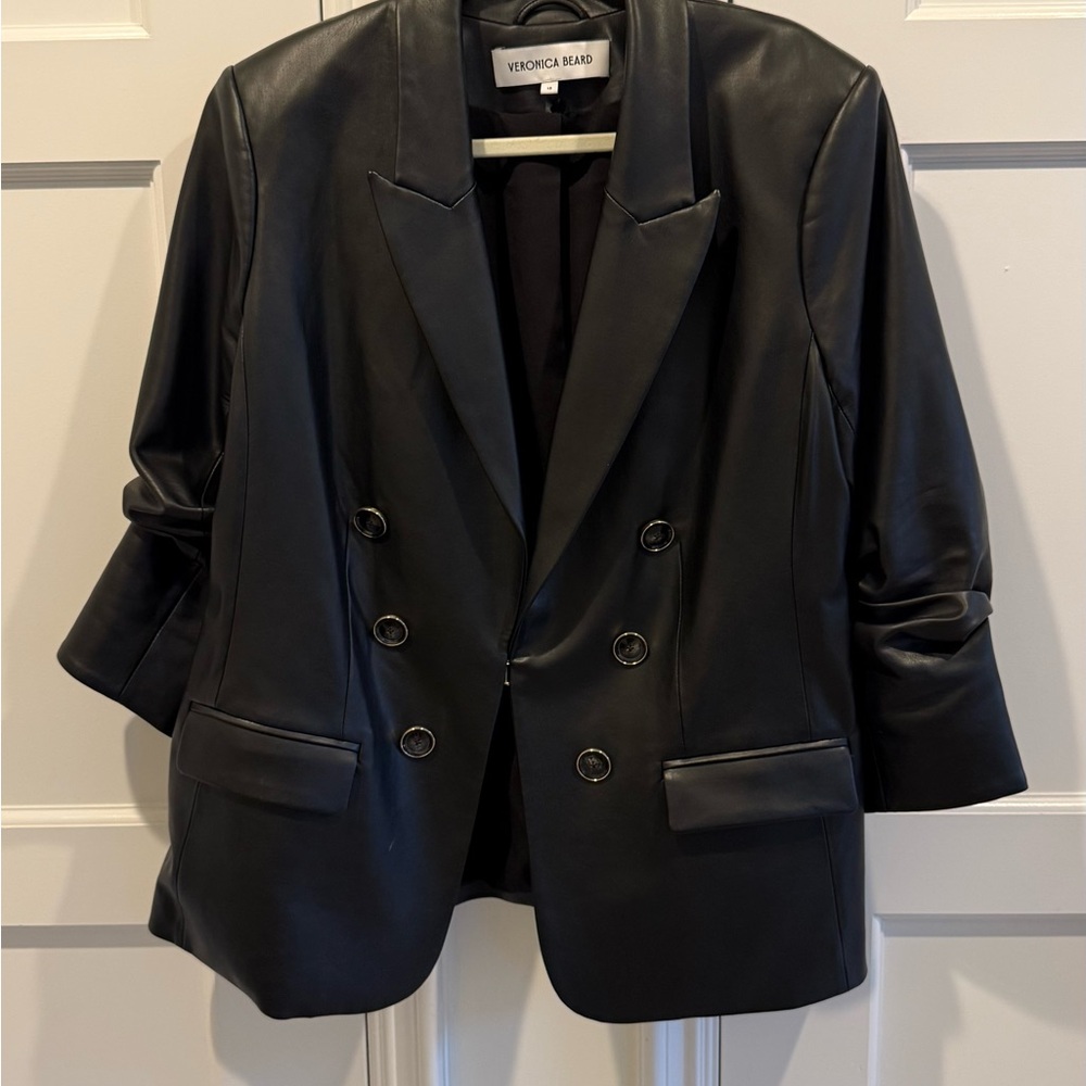 Veronica Beard Black Faux Leather Double-Breasted Blazer